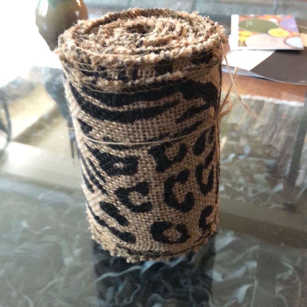 Cute animal print burlap craft ribbon tie black new leopard